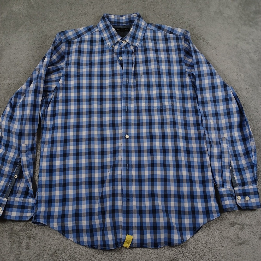 Banana Republic Shirt Mens Large Blue Plaid Preppy Button Down Long‎ Sleeve